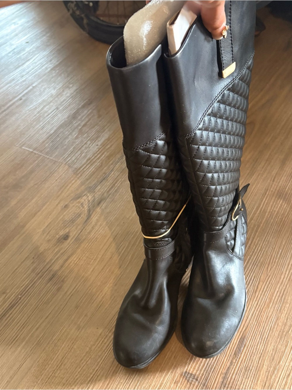Quilted Knee-High Riding Boots - Black